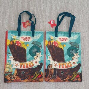 2 Trader Joe’s Texas Cowboy Boot Themed Reusable Grocery Bags Set 6 Gallon